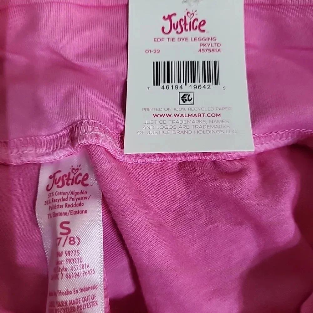 Girls Justice Small 7/8 Tie Dye Leggings‎ NWT Pink Green Sports